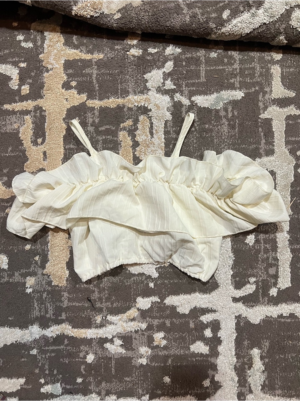 Ruffled Cream Off-Shoulder Crop Top